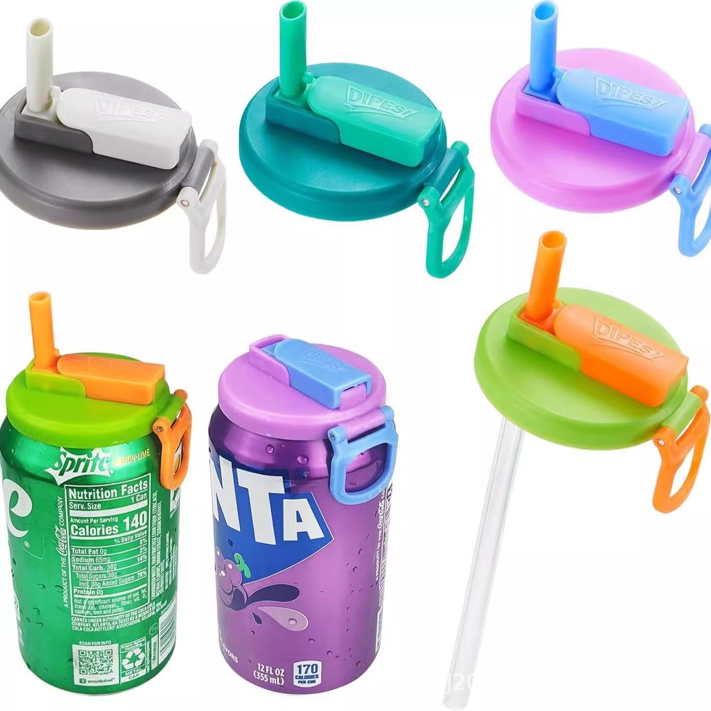 Silicone Can Lids with Straws 4-Pack